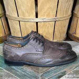 John Varvatos Brogue Wingtip Perforated Brown Leather Oxfords US Mens Size 10
